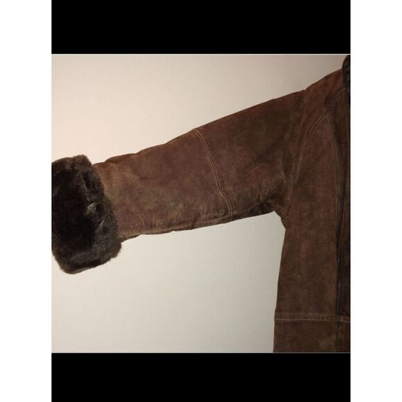 Global Identity G-III VINTAGE Women's Size Small Brown Suede & Faux Fur 3/4 Coat - Picture 2 of 8